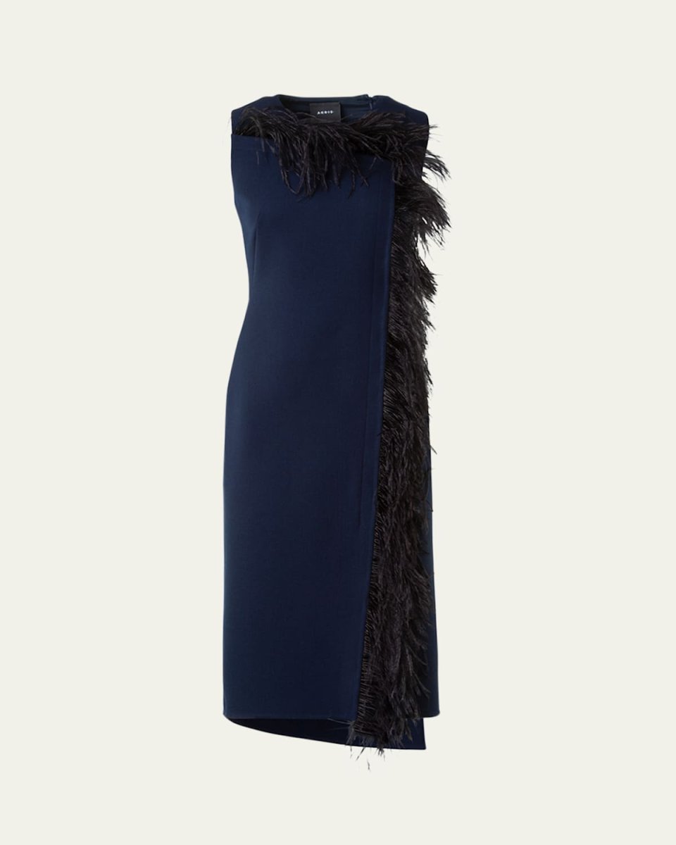 Asymmetric Double-Face Wool Midi Dress